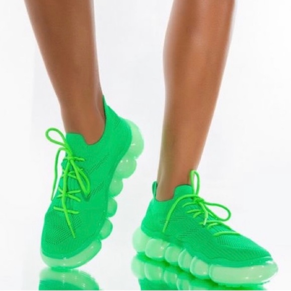 Azalea Wang Green Stretched Fitted Upper Sock Trainer Retro Fashion Snea… - Picture 1 of 4